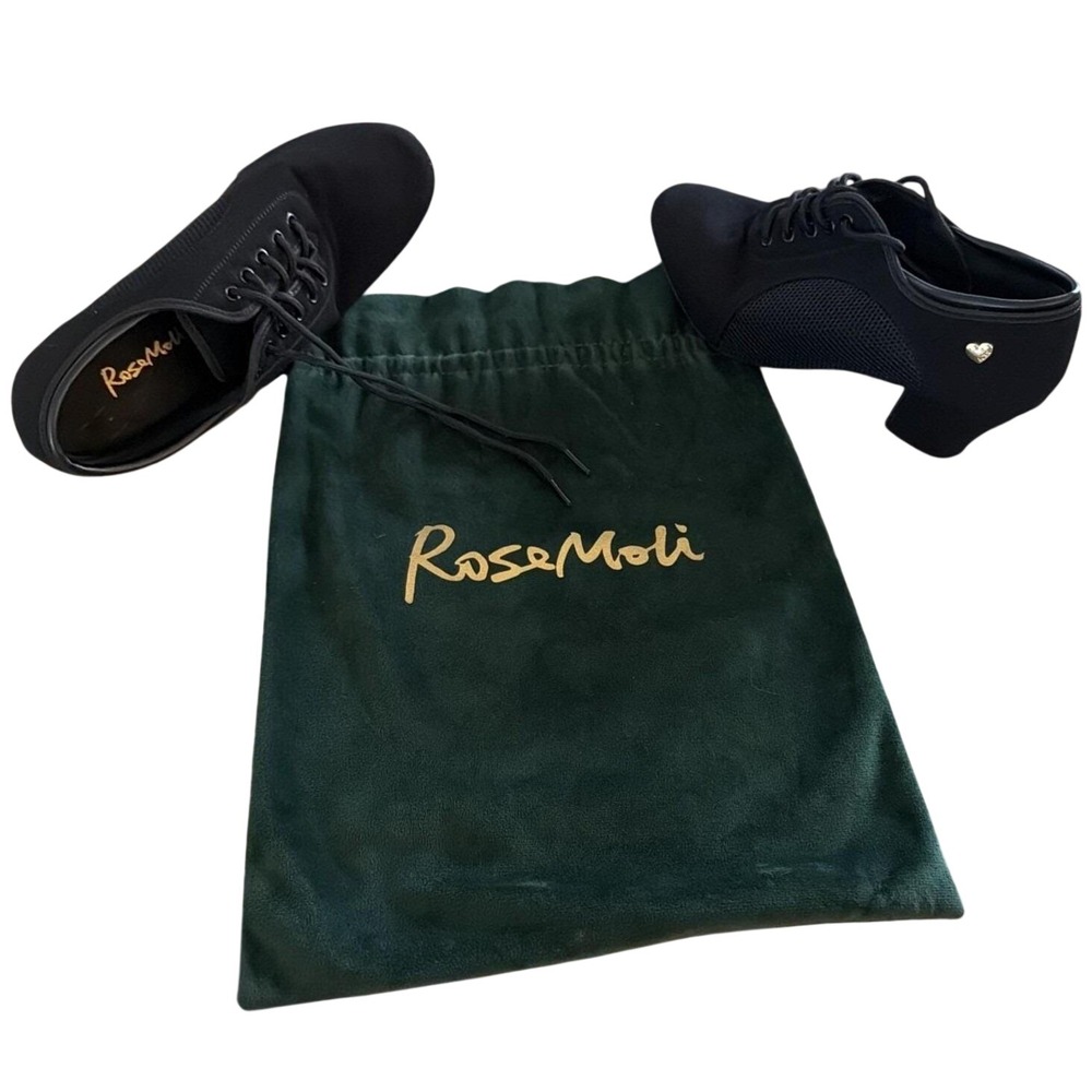 RoseMoli Black Ballroom Dance Shoes Lace Up Mesh Character Heels with Dust Bag